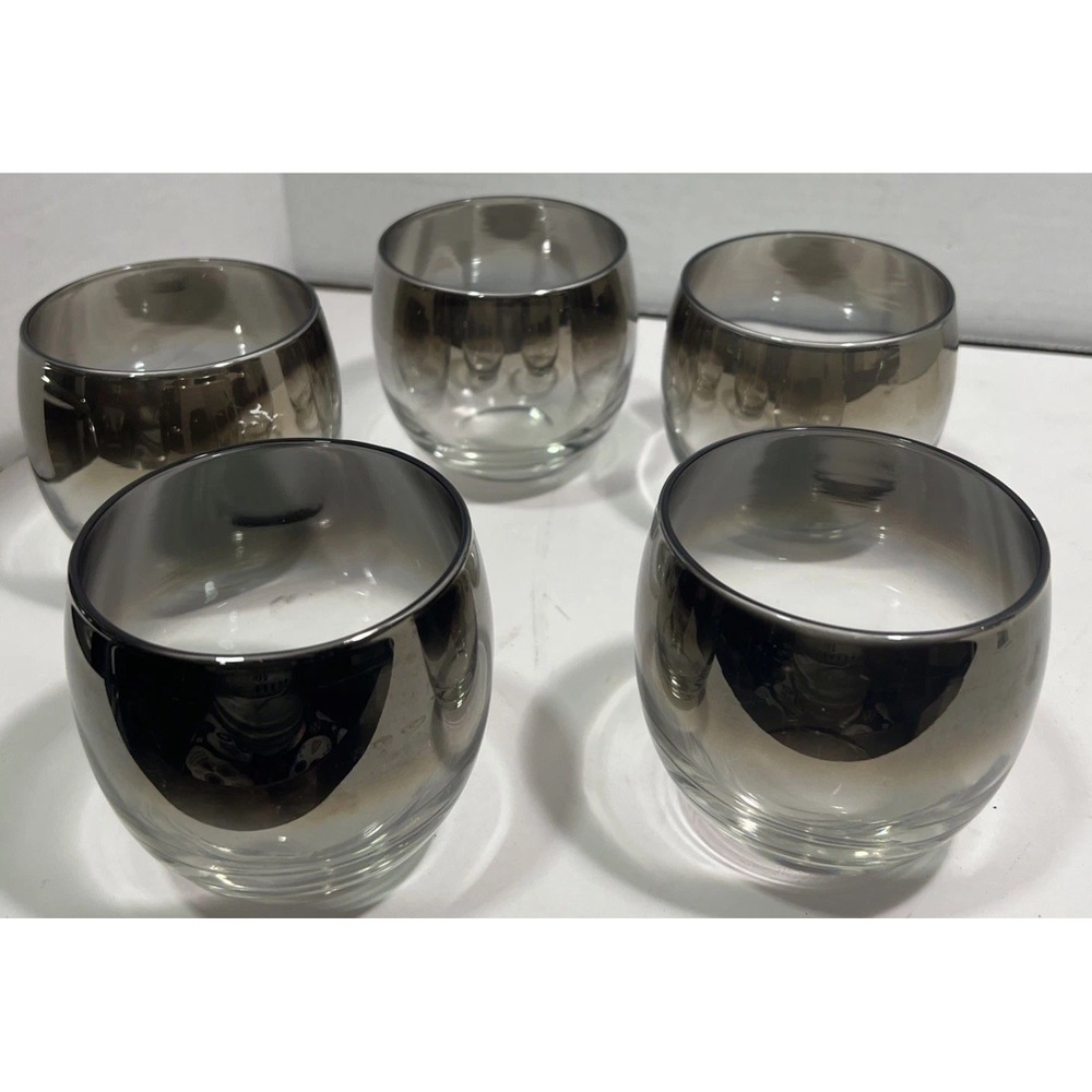 Dorothy Thorpe Roly Poly Glasses Set Of 5 MCM Old Hollywood Chrome Vintage Rare